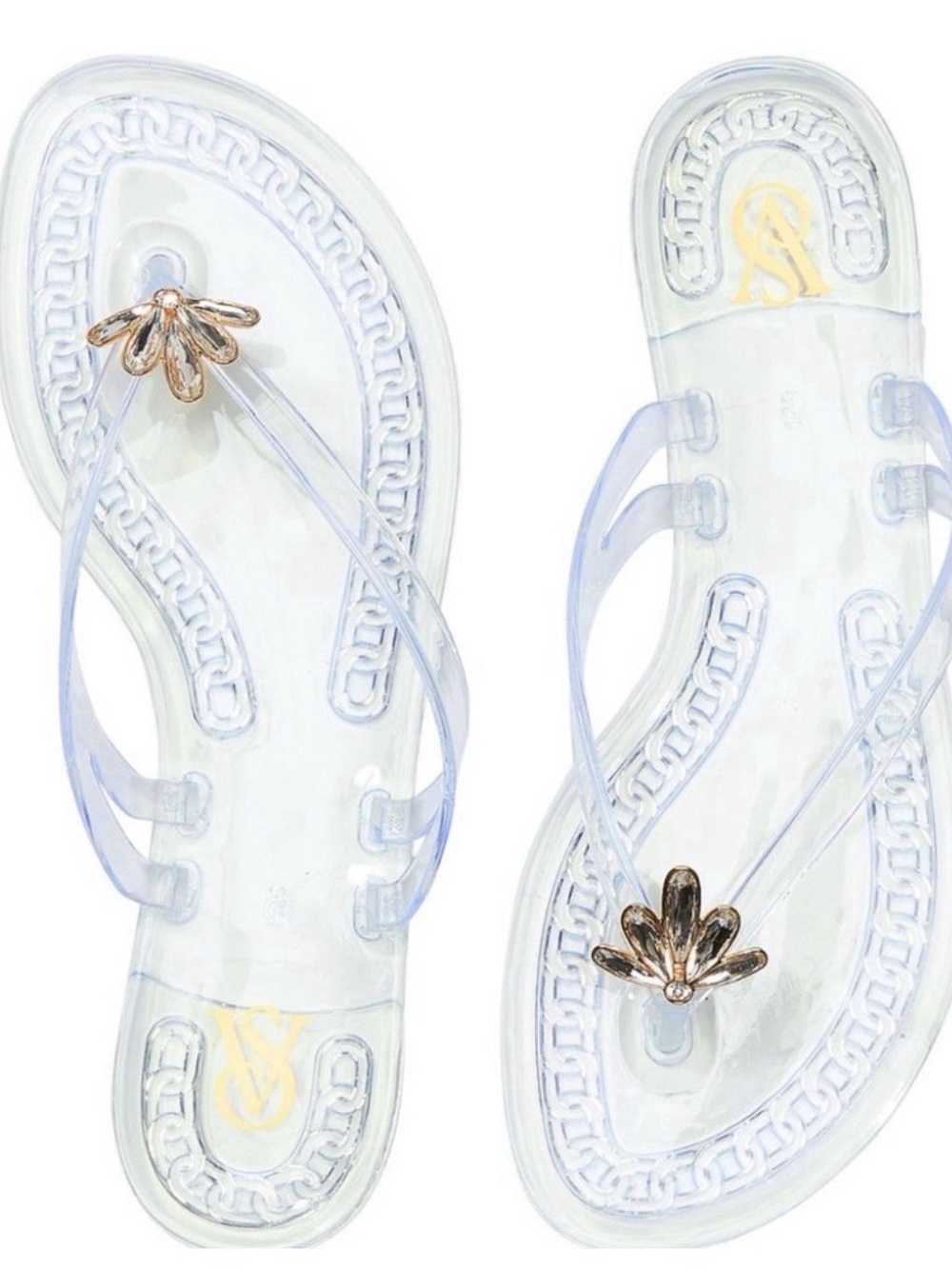 Victoria’s Secret Clear Jelly Sandals Gold Charm Size 10 NWOT Summer Beach Luxe